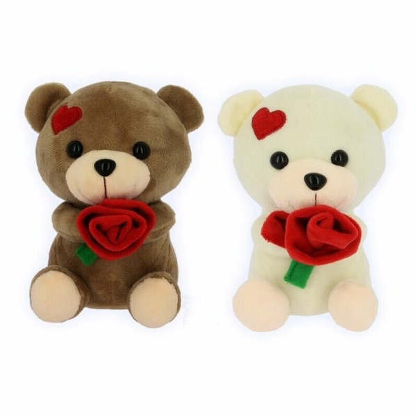 Peluche orsetto con rosa 2 colori assortiti