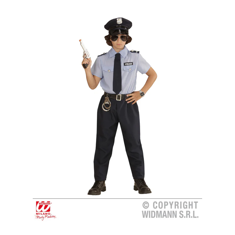 Costume Poliziotto (camicia pantaloni cinta cravatta cappello) 4/5 anni