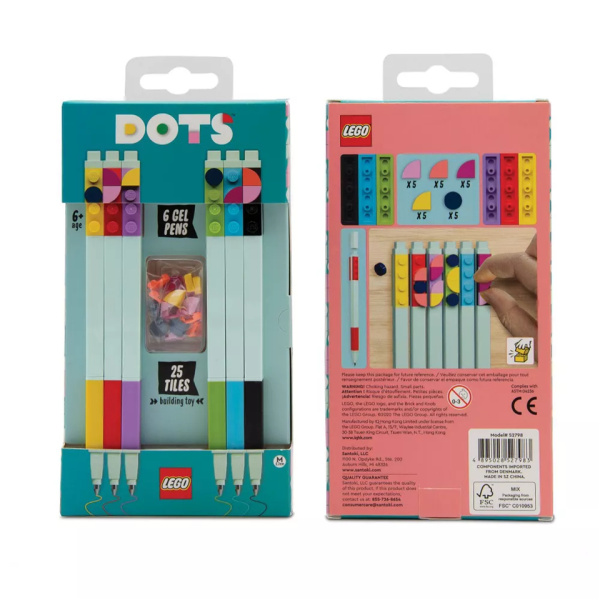 Set 6 Pens Gel DOTS + 25 Tiles Lego