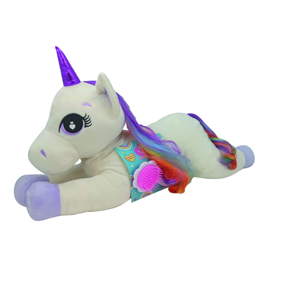 Peluche Unicorno Steso cm58 con Spazzola
