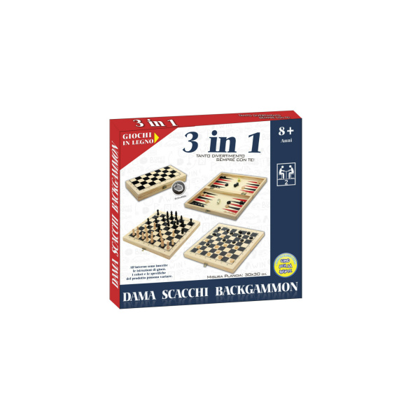 Scacchiera in legno 3 in 1 - Dama Scacchi Bachgammon