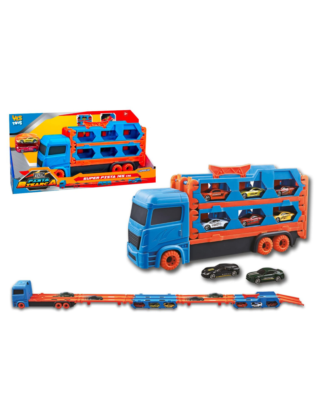 Bisarca e Pista Lanciatore 2in1 con 2 Auto cm165