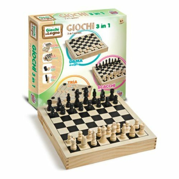 Scacchiera in legno 3 in 1 - Dama Scacchi Tria