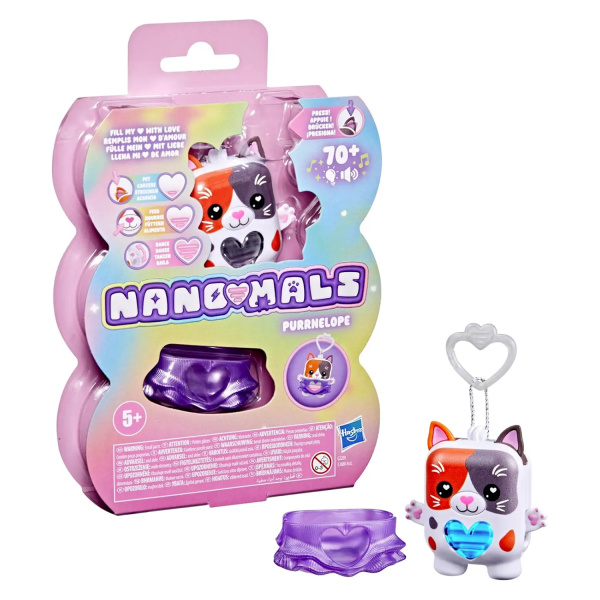 NANOMALS - Cuccioli Interattivi con suono - PURRNELOPE - Gattina Tricolore - HASBRO