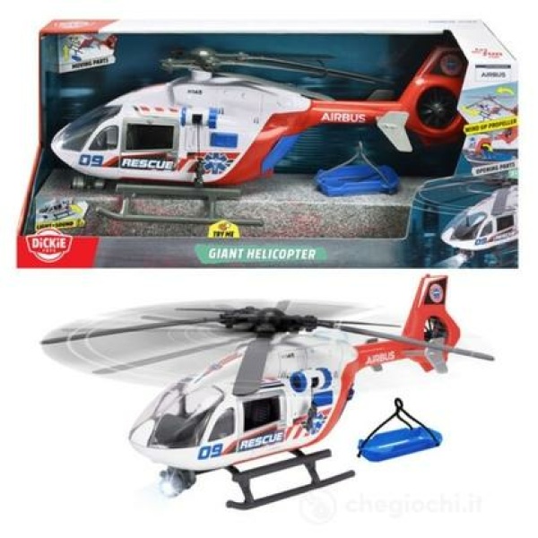 Elicottero Giant cm54 luci e suoni, verricello manuale, elica a carica, porte e ribalta posteriore