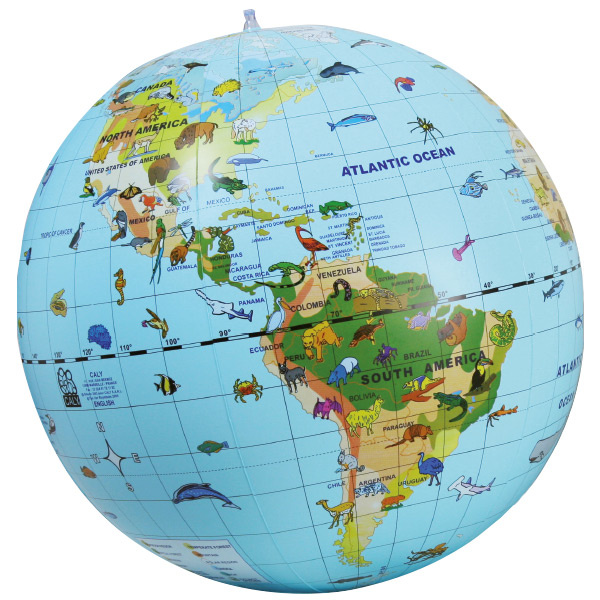 Mappamondo gonfiabile con animali 50cm lingua inglese
