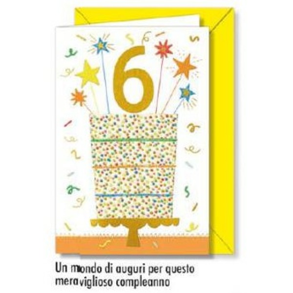 Biglietto - BUON COMPLEANNO - NUMERO 6 giallo