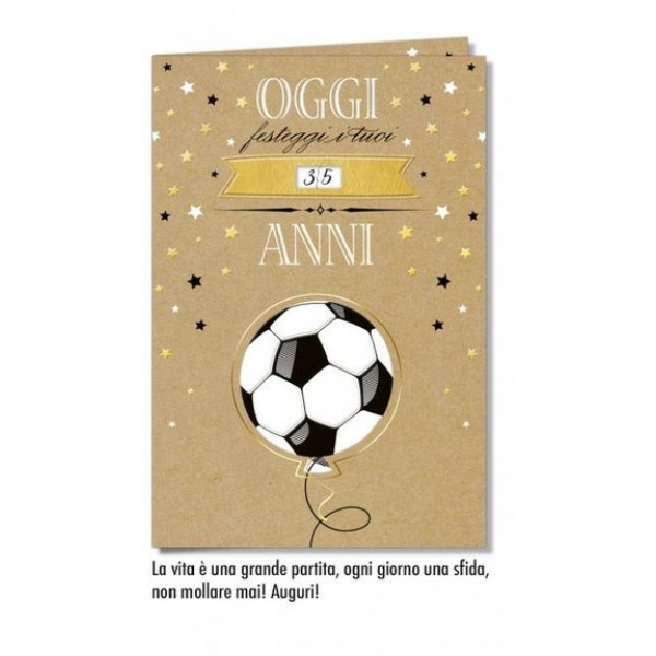 Biglietto - COMPLEANNO con rotella anni da 1 a 99 - PALLONE DA CALCIO