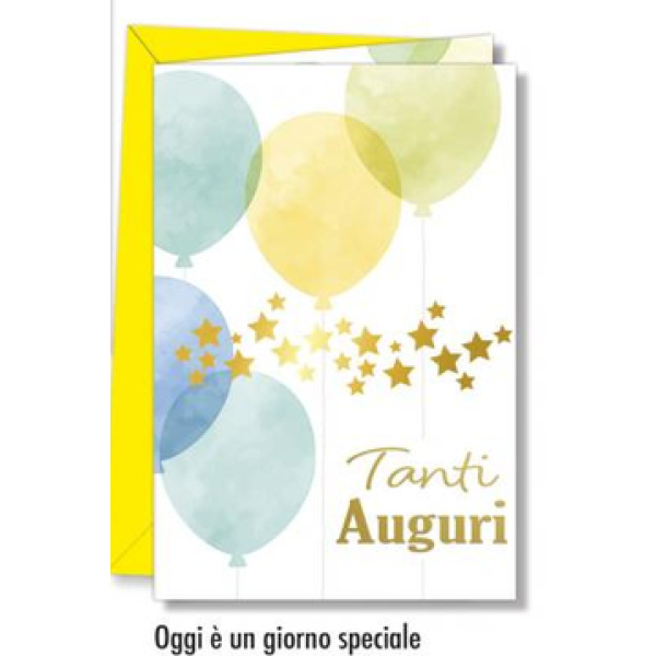 Biglietto - BUON COMPLEANNO - PALLONCINI giallo