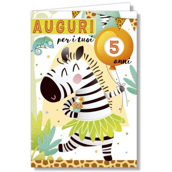 Biglietto - COMPLEANNO con rotella anni da 1 a 10 - ZEBRA