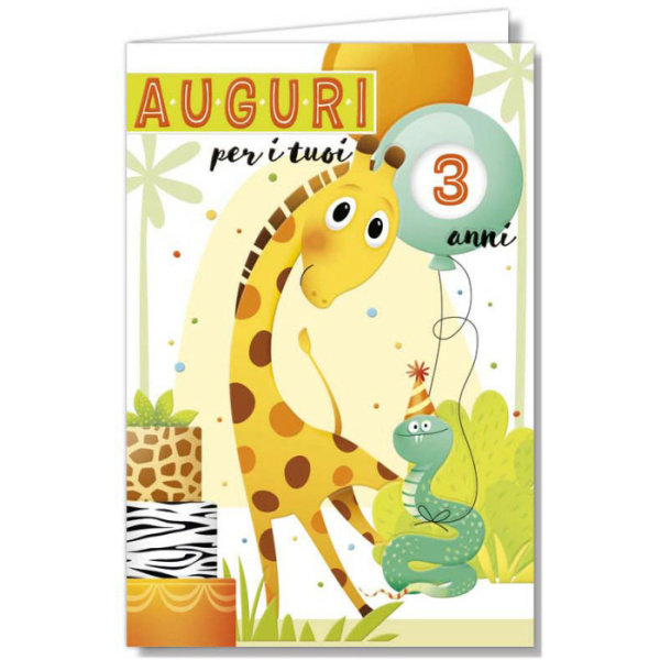 Biglietto - COMPLEANNO con rotella anni da 1 a 10 - GIRAFFA