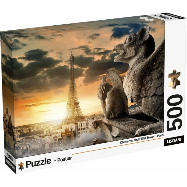 Puzzle 500 pezzi + poster - PARIS - CHIMERAS AND EIFFEL TOWER